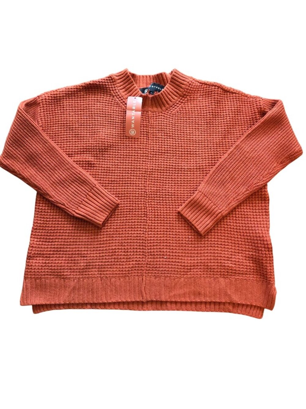 NWT Wantable Seed Stitch Front Seam Crew Neck Pullover Sweater In Rust L